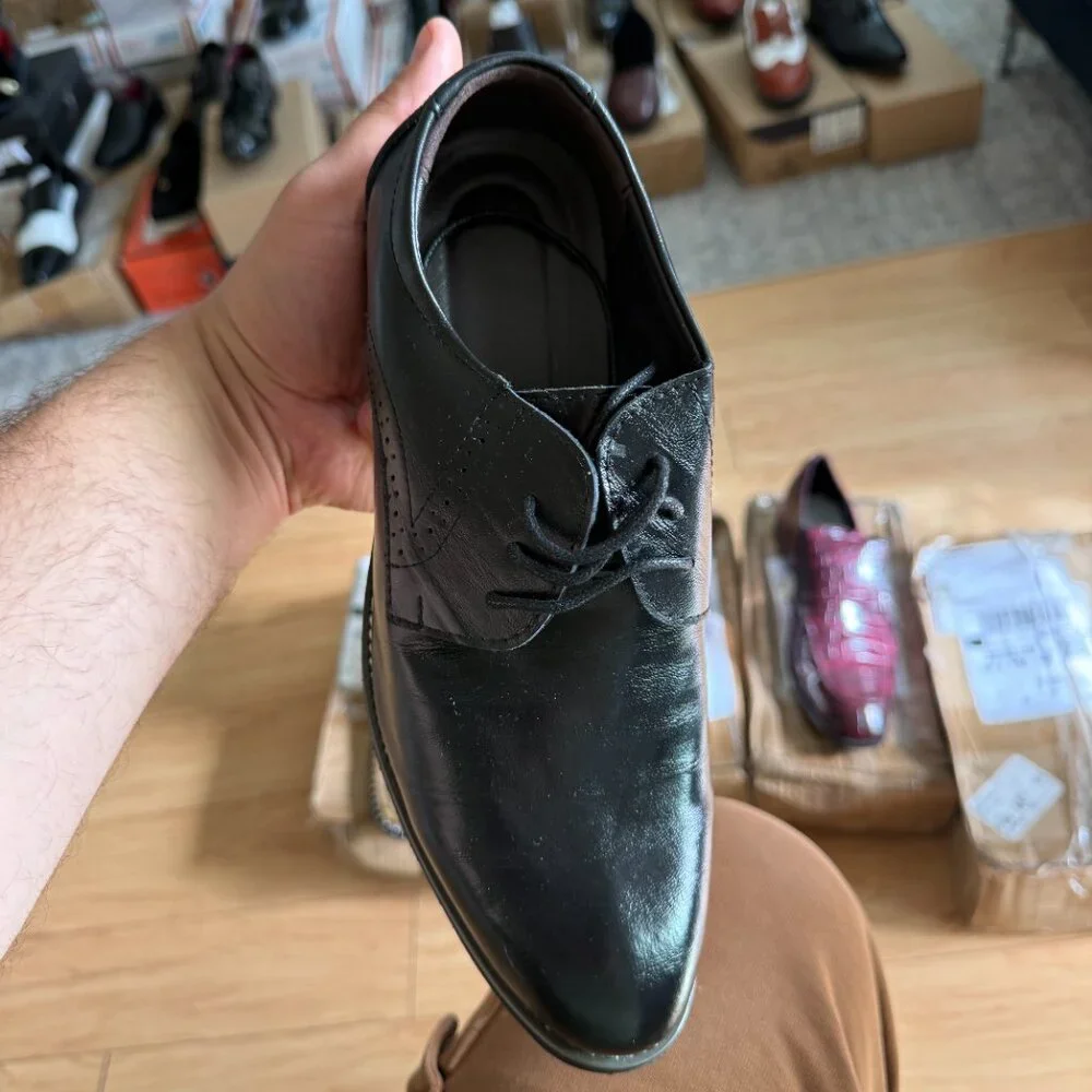 Santimon Mens US 6.5 Black Dress Shoes Fashion Oxford Leather Lace up Classic Mo